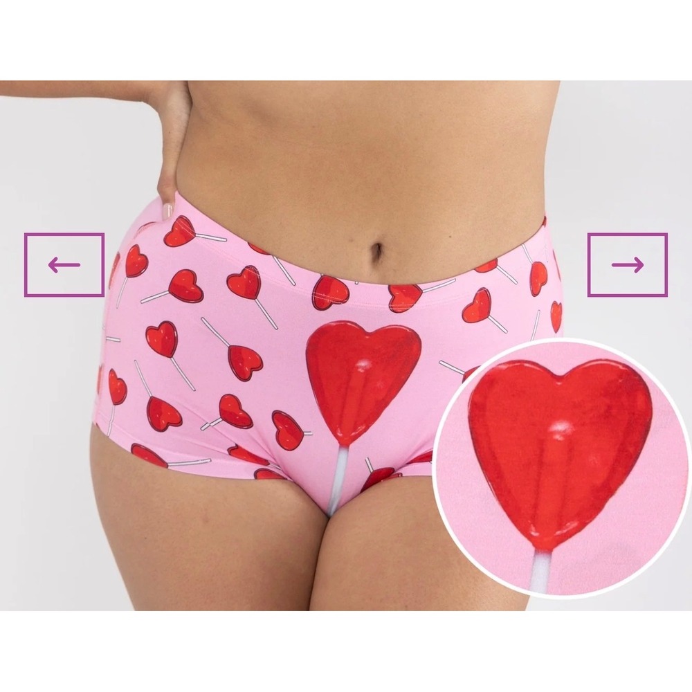 Shinesty The Suckered In Heart Lollipop Pink Boyshort Underwear Womens Large NWT